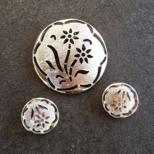 Vintage "Silhouette" Floral Brooch and Earrings
